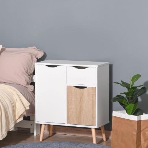 Présentation de Buffet Meuble Rangement Design Scandinave Bois Blanc Chêne en situation