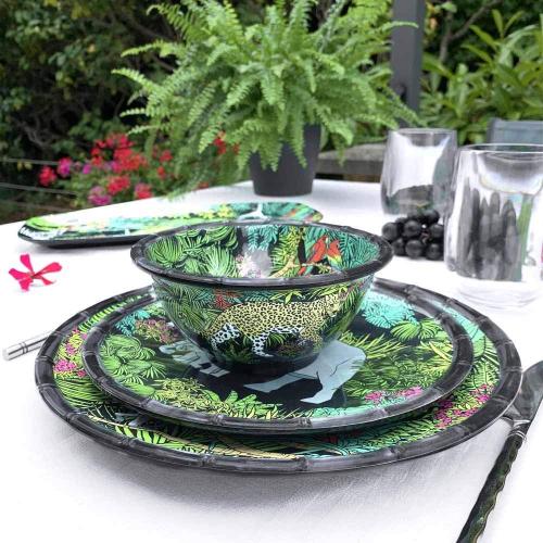 Présentation de Zoom sur Assiette Dessert Melamine Jungle, Noir Vert, Quasi Incassable