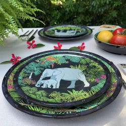 Assiette Dessert Melamine Jungle, Noir Vert, Quasi Incassable en situation