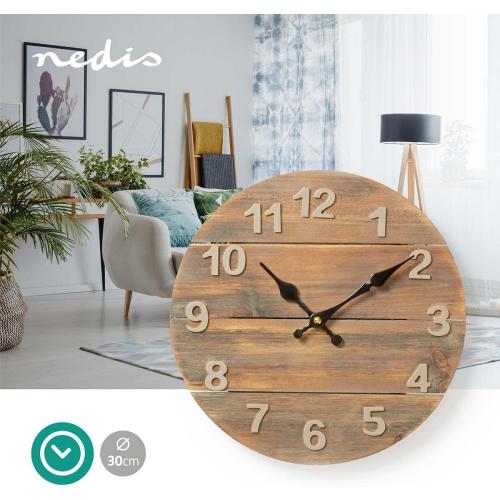 Présentation de Horloge Murale NEDIS Bois Beige Marron 300 mm en situation