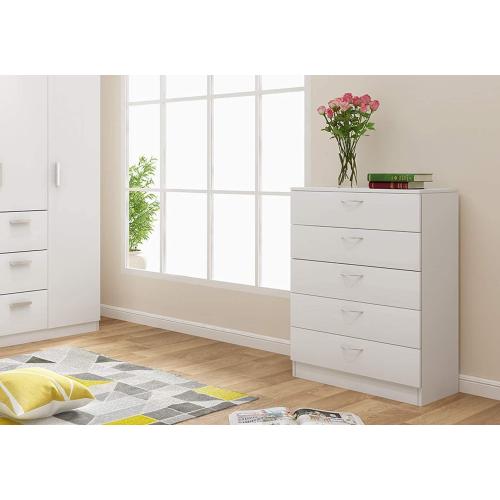 Présentation de Zoom sur Table de Chevet Panana, Commode Bois, 5 Tiroirs, Blanc