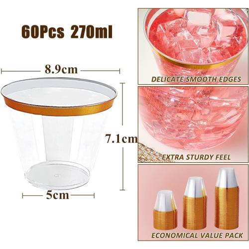 Présentation de Zoom sur Gobelets Plastique Élegants Dorés, 60 Pièces, 270ml