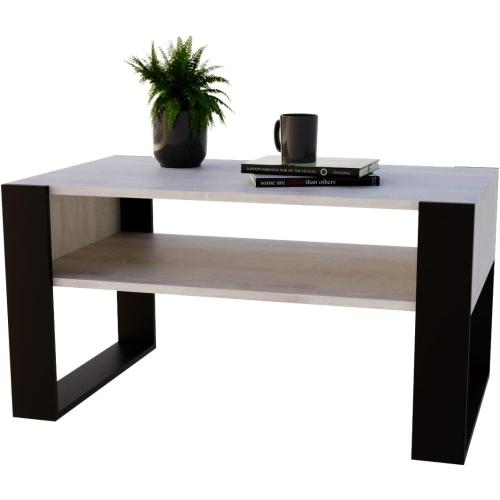 Présentation de Zoom sur Table basse, design rustique moderne, bois chêne noir mat