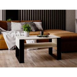 Présentation Table basse, design rustique moderne, bois chêne noir mat