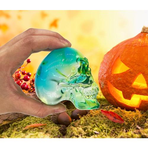 Présentation de Zoom sur Statues tête de mort cristal K9, décoration Halloween, vert