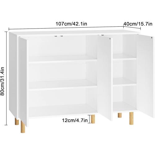 Présentation de Zoom sur Buffet Cuisine FirFurd, Blanc, 3 Portes, Étagères Réglables