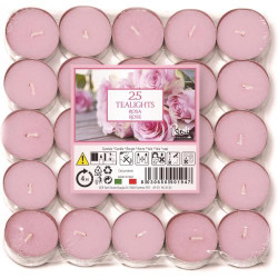 Présentation Bougies chauffe-plat parfumées, lot de 25, rose, 4h combustion