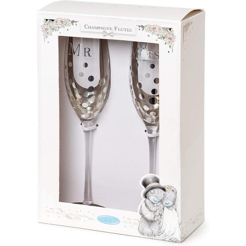 Présentation de Zoom sur Tatty Teddy Flûtes Champagne Mariage Boîte Cadeau Bleu Argent