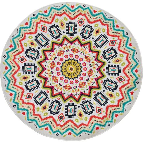 Présentation de Présentation Tapis Mandala Rond Lavable Vintage Bohème miqna