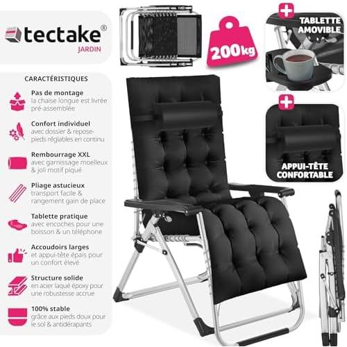 Présentation de Zoom sur Fauteuil de Jardin Inclinable et Pliable TecTake avec Rembourrage