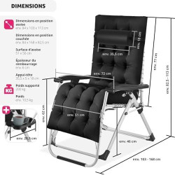 Fauteuil de Jardin Inclinable et Pliable TecTake avec Rembourrage en situation