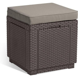 Présentation Keter Tabouret Cube Rangement Marron, Coussin, Couvercle Amovible