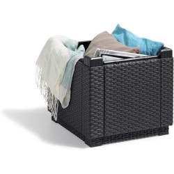 Keter Tabouret Cube Rangement Marron, Coussin, Couvercle Amovible en situation