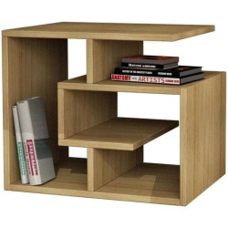 Présentation Bibliothèque basse BAKAJI, étagère moderne en bois MDF, beige