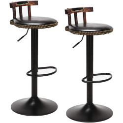 Présentation Tabouret Bar Industriel UNHO, Cuir PU, Lot de 2, Noir