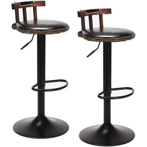 Présentation de Présentation Tabouret Bar Industriel UNHO, Cuir PU, Lot de 2, Noir