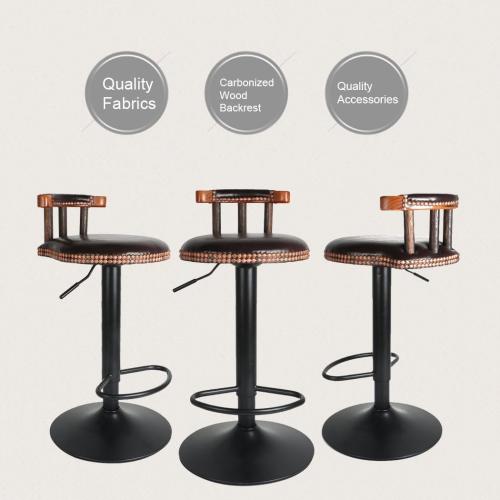 Présentation de Zoom sur Tabouret Bar Industriel UNHO, Cuir PU, Lot de 2, Noir