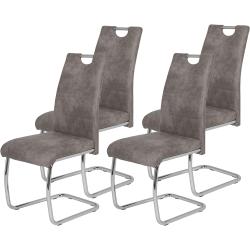 Présentation Chaises Luge Cuisine Lot 4, Microfibre Grise, Chrome