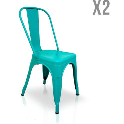 Chaises Tolix, Lot de 2, Bleu Turquoise, La Silla Espanola en situation