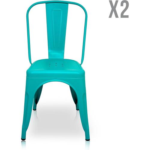 Présentation de Zoom sur Chaises Tolix, Lot de 2, Bleu Turquoise, La Silla Espanola