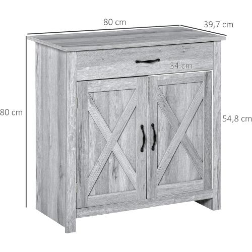 Présentation de Zoom sur Buffet 2 Portes HOMCOM, Tiroir, Étagère, Noir, Bois Gris