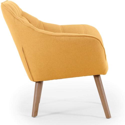 Présentation de Zoom sur Fauteuil Scandinave Menzzo, Tissu Jaune, Design Élégant