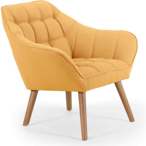 Présentation de Présentation Fauteuil Scandinave Menzzo, Tissu Jaune, Design Élégant