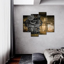 Impression Toile Steampunk London, Art Murale Industriel 4 Parties en situation