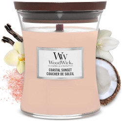 Présentation Bougie WoodWick Cire Rose, Parfum Coucher de Soleil