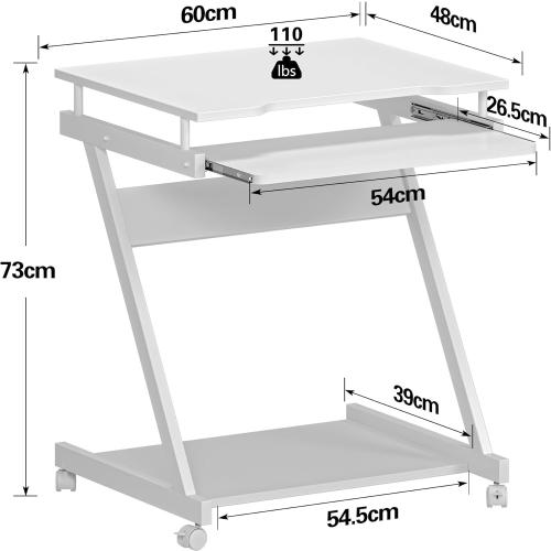 Présentation de Zoom sur Table Roulante Bureau Ordinateur Blanc, Etagère Rangement