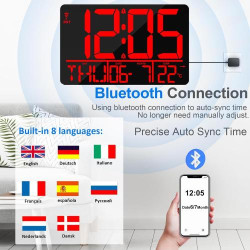 Horloge Murale Numérique XREXS, Bluetooth, Réveil, Luminosité en situation