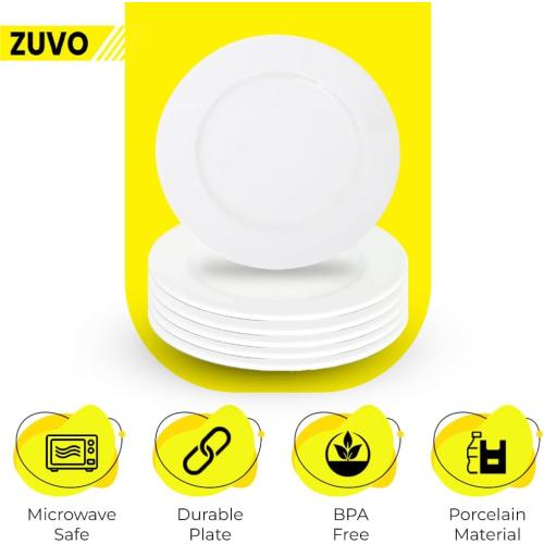 Présentation de Zoom sur Assiettes plates porcelaine blanche, 39 pièces, lave-vaisselle, micro-ondes