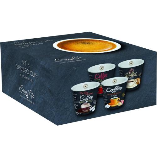 Présentation de Coffret 4 Gobelets Café Porcelaine Multicolore Easy Life en situation