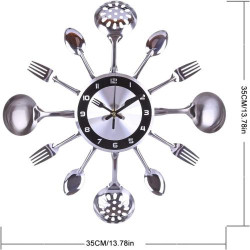 Horloge Murale Cuisine Couverts Cuillère Fourchette 35cm en situation