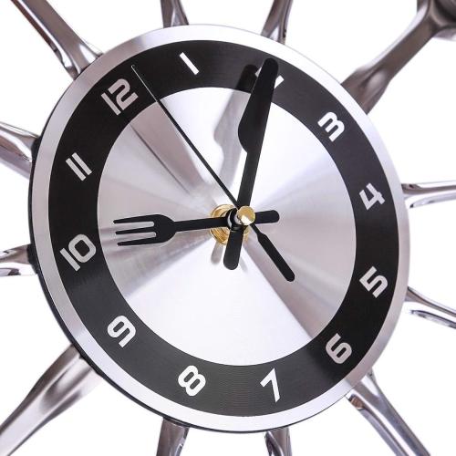 Présentation de Zoom sur Horloge Murale Cuisine Couverts Cuillère Fourchette 35cm