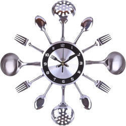 Présentation Horloge Murale Cuisine Couverts Cuillère Fourchette 35cm