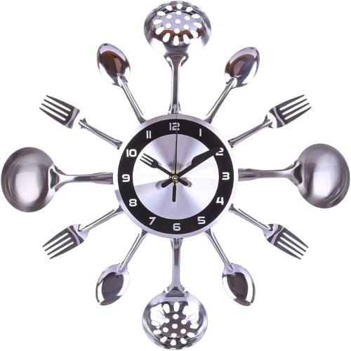 Présentation de Présentation Horloge Murale Cuisine Couverts Cuillère Fourchette 35cm