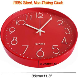 Horloge Murale Silencieuse Moderne JZK, Rouge, Quartz en situation