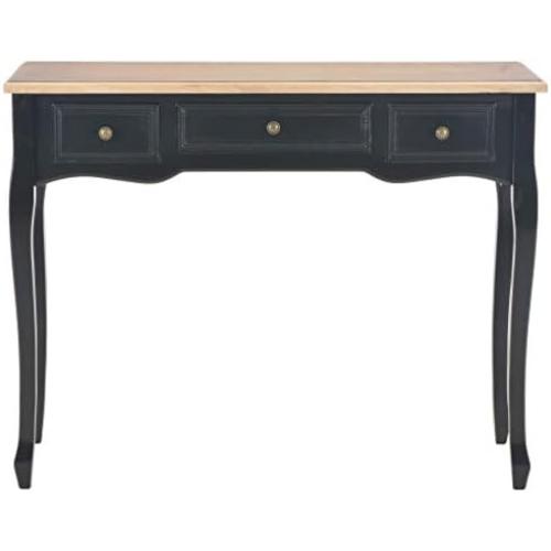 Présentation de Zoom sur Table Console Coiffeuse 3 Tiroirs, Meuble Chambre Salon Entrée Noir