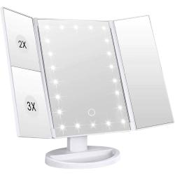 Présentation Miroir maquillage éclairage LED, USB, grossissement 1X 2X 3X