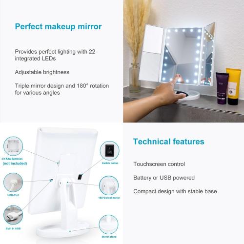 Présentation de Zoom sur Miroir maquillage éclairage LED, USB, grossissement 1X 2X 3X