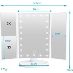 Miroir maquillage éclairage LED, USB, grossissement 1X 2X 3X en situation