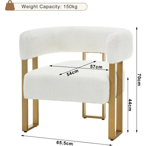 Présentation de Zoom sur Fauteuil Relax Chenille Crème Blanc, Dossier Large, Pieds Métal