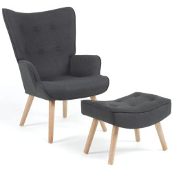 Présentation Fauteuil scandinave Ivar IDMarket, Repose Pieds Gris Anthracite