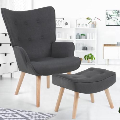 Présentation de Fauteuil scandinave Ivar IDMarket, Repose Pieds Gris Anthracite en situation