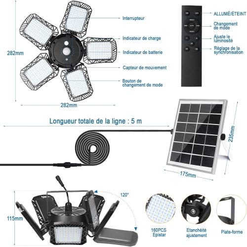 Présentation de Zoom sur Geyueya Home Lampe Solaire LED 160, Détecteur Mouvement, IP65