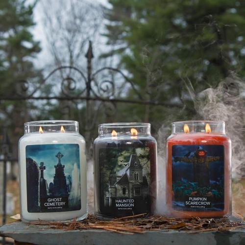 Présentation de Zoom sur Bougie Village Candle Ghost Cemetery, Grand Bocal Blanc