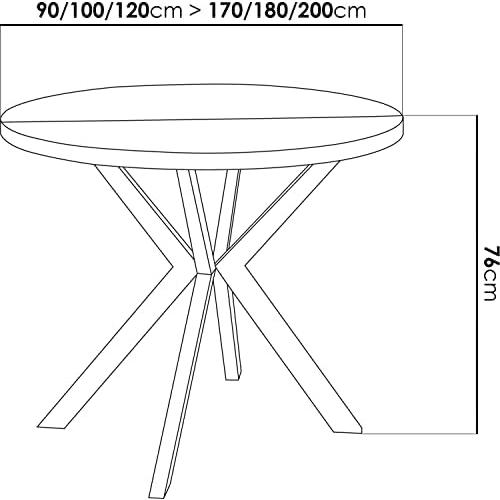 Présentation de Zoom sur Table à Manger Extensible Ronde, Style Loft Industriel, Pieds Métal