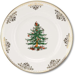 Assiettes plates porcelaine motif sapin Noël, lot 4 en situation