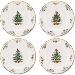 Présentation Assiettes plates porcelaine motif sapin Noël, lot 4